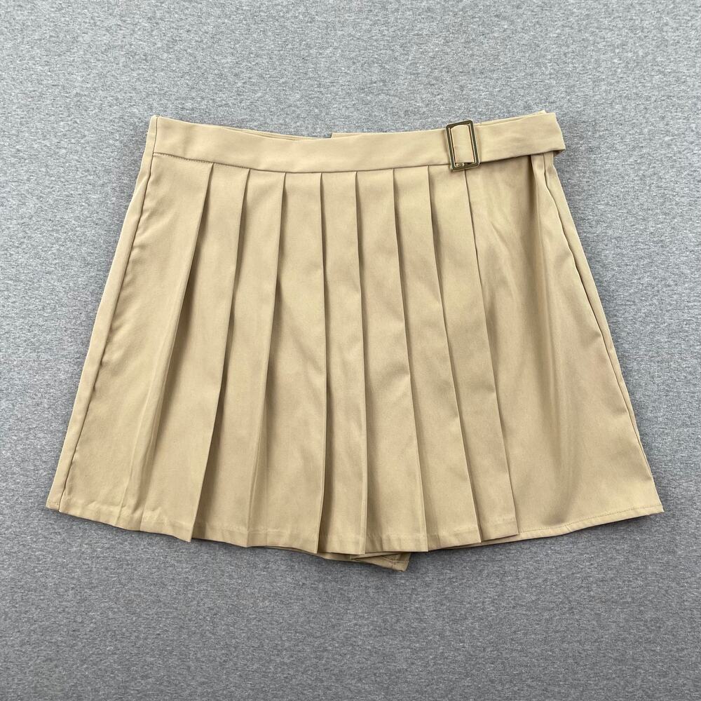 19 Cooper Pleated Skirt Skort XL Khaki Tan Woven Mini Belted Preppy Schoolgirl